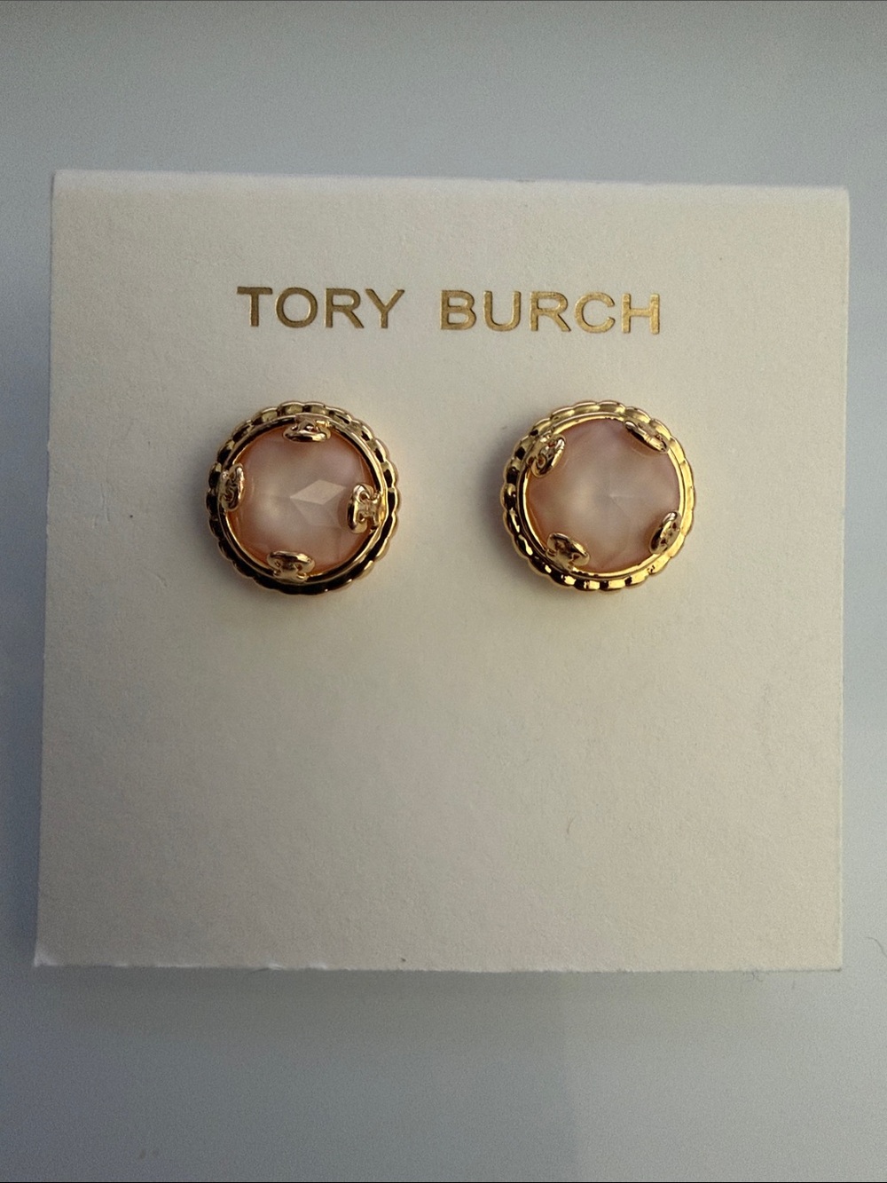 Tory Burch Gold and Blush Round Stud Earrings NWOT
